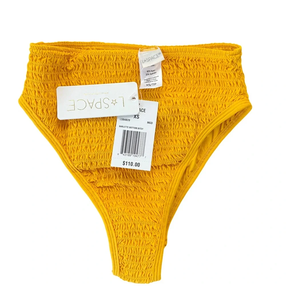 L*Space‎ Barlette Bottom Bitsy Marigold Smocked High Waist Bikini Bottom XS